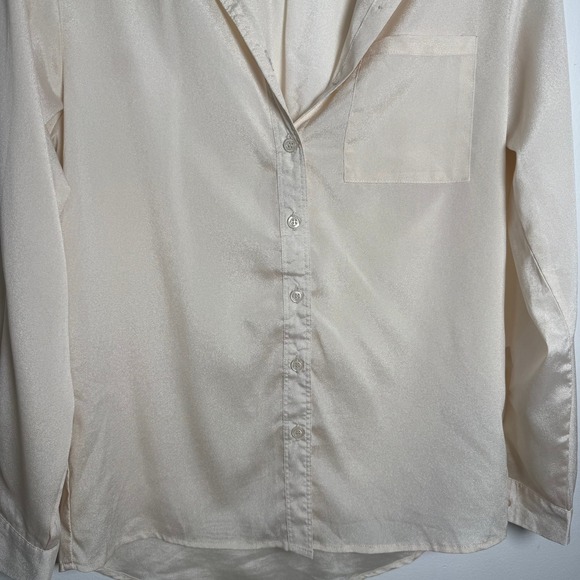 Vintage Forever 21 Satin Button Up Shirt Cream Long Sleeve Top S P - Picture 3 of 6